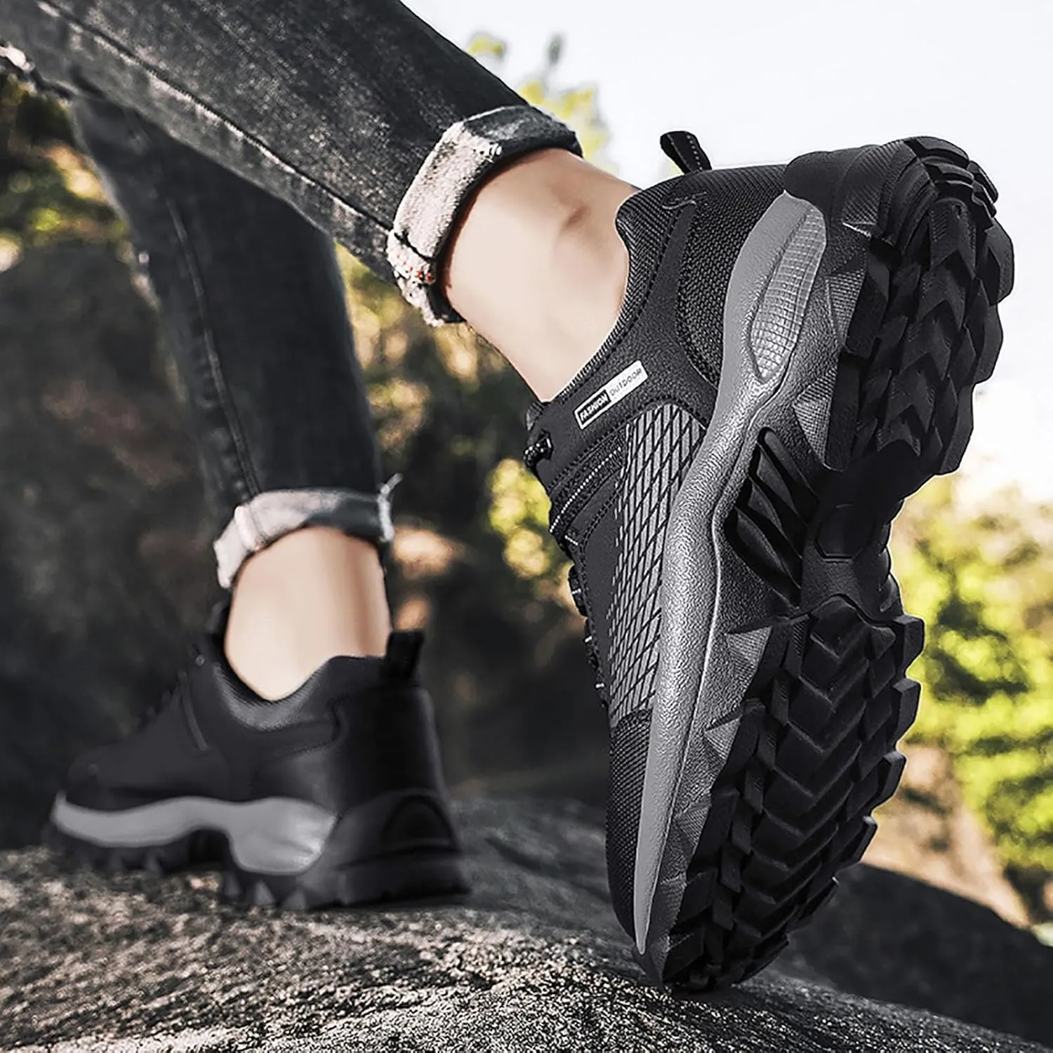 Hiking Shoes Men Work Sneakers Casual Non Slip Hiking Sneakers Outdoor Trailing Camping Trekking Shoes Tennis Walking Shoes