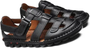 HNVAVQ Men's Sport Sandals Closed Toe Breathable Summer Fisherman Beach Shoes Leather Sandals