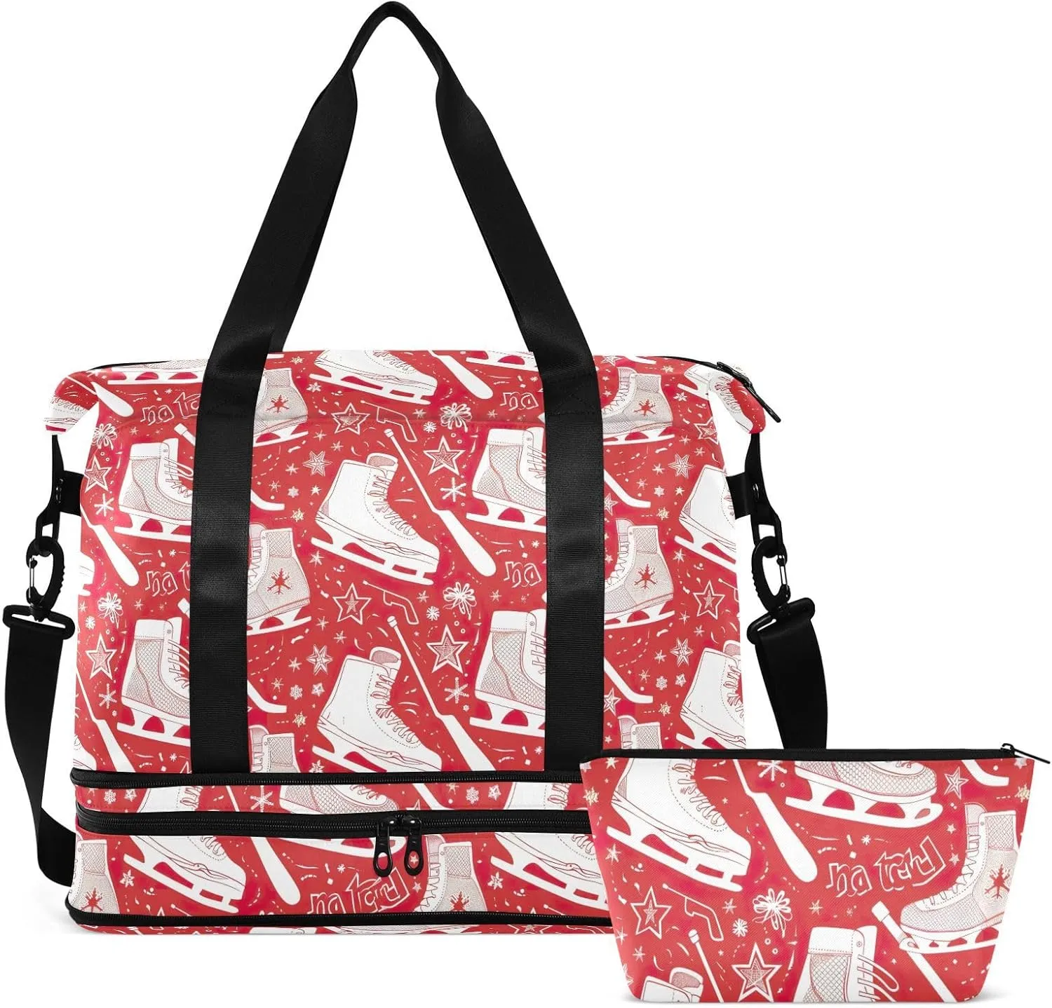 Ice Skates Gym Bag for Women & Men,Duffel Bag with Shoe Pocket,Weekender Overnight Bag with Trolley Sleeve for Girls Travel 21220340