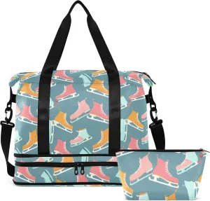 Ice Skates Gym Bag for Women & Men,Duffel Bag with Shoe Pocket,Weekender Overnight Bag with Trolley Sleeve for Girls Travel 21220342