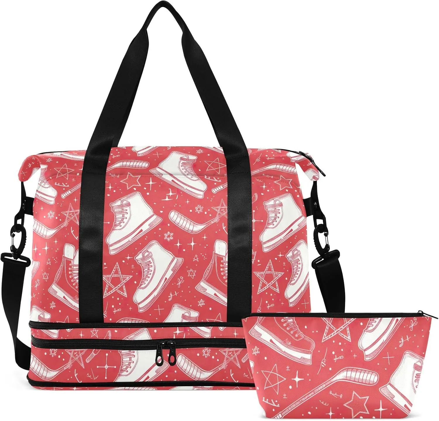 Ice Skates Gym Bag for Women & Men,Duffel Bag with Shoe Pocket,Weekender Overnight Bag with Trolley Sleeve for Girls Travel 21220343