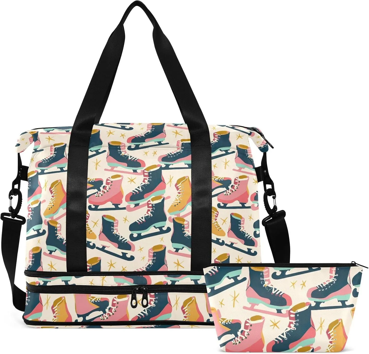Ice Skates Gym Bag for Women & Men,Duffel Bag with Shoe Pocket,Weekender Overnight Bag with Trolley Sleeve for Girls Travel 21220348