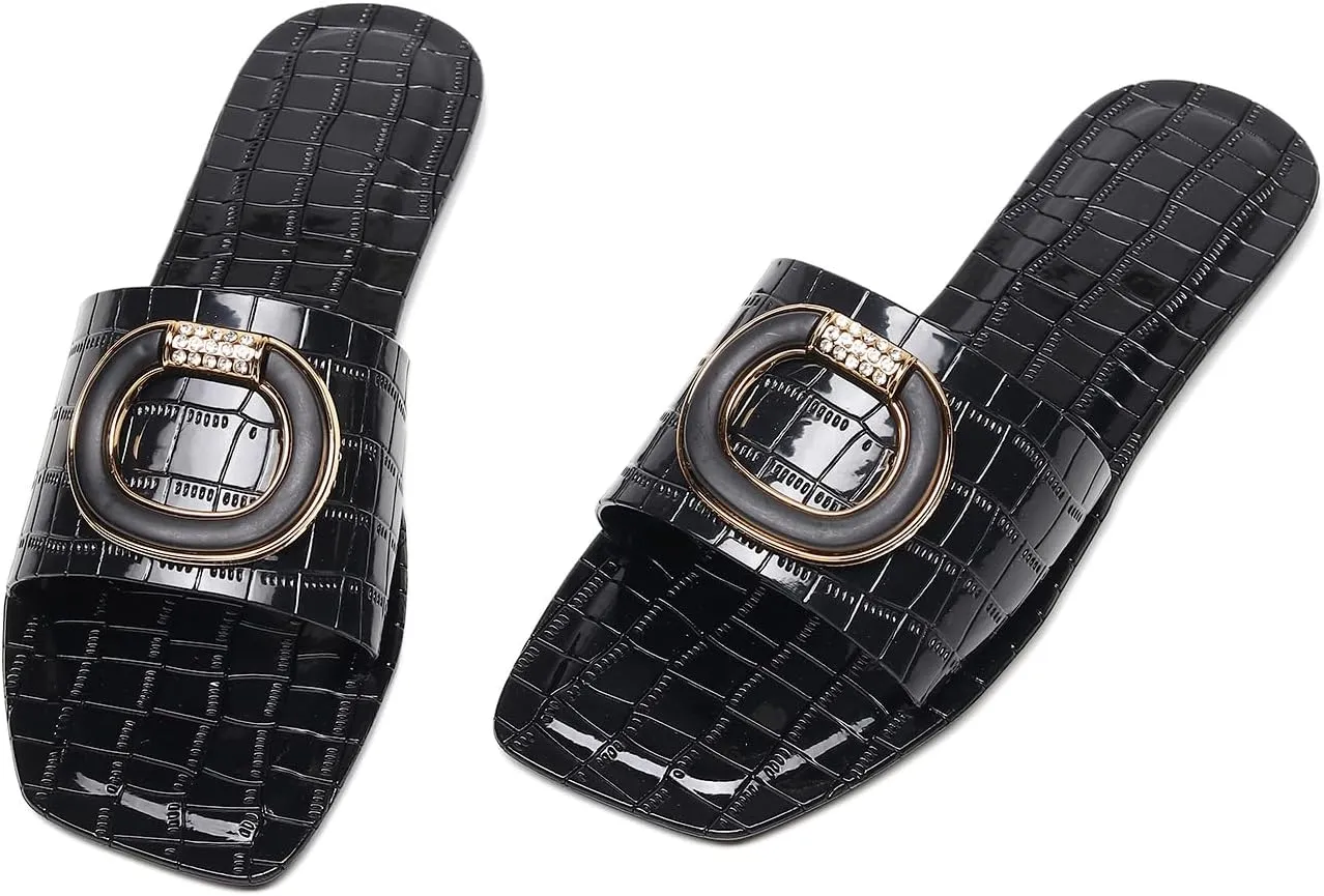 Jelly Sandals for Women Flat Slides Jellies Shoes Pool Slippers Bathroom Summer Size 11 Ladies Non Slip Plastic Dress Comfortable Slip On Beach Open Toe Quick Drying Soft