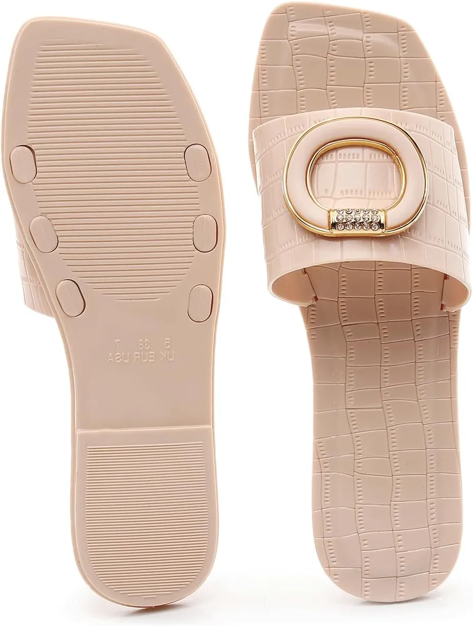 Jelly Sandals for Women Flat Slides Jellies Shoes Pool Slippers Bathroom Summer Size 11 Ladies Non Slip Plastic Dress Comfortable Slip On Beach Open Toe Quick Drying Soft
