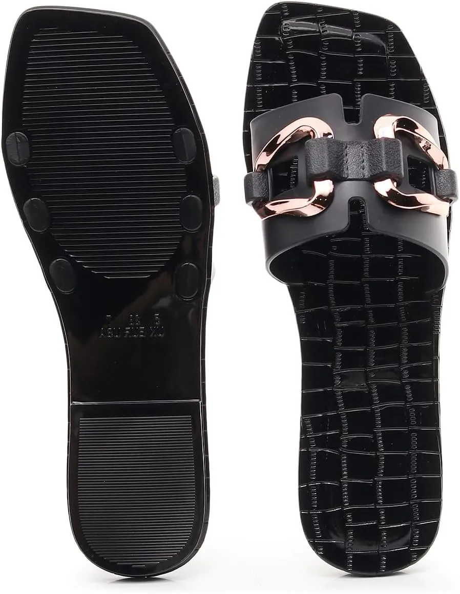 Jelly Sandals for Women Flat Slides Jellies Shoes Pool Slippers Bathroom Summer Size 11 Ladies Non Slip Plastic Dress Comfortable Slip On Beach Open Toe Quick Drying Soft