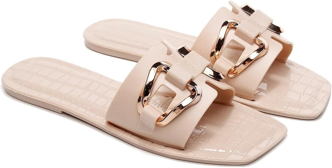 Jelly Sandals for Women Flat Slides Jellies Shoes Pool Slippers Bathroom Summer Size 11 Ladies Non Slip Plastic Dress Comfortable Slip On Beach Open Toe Quick Drying Soft