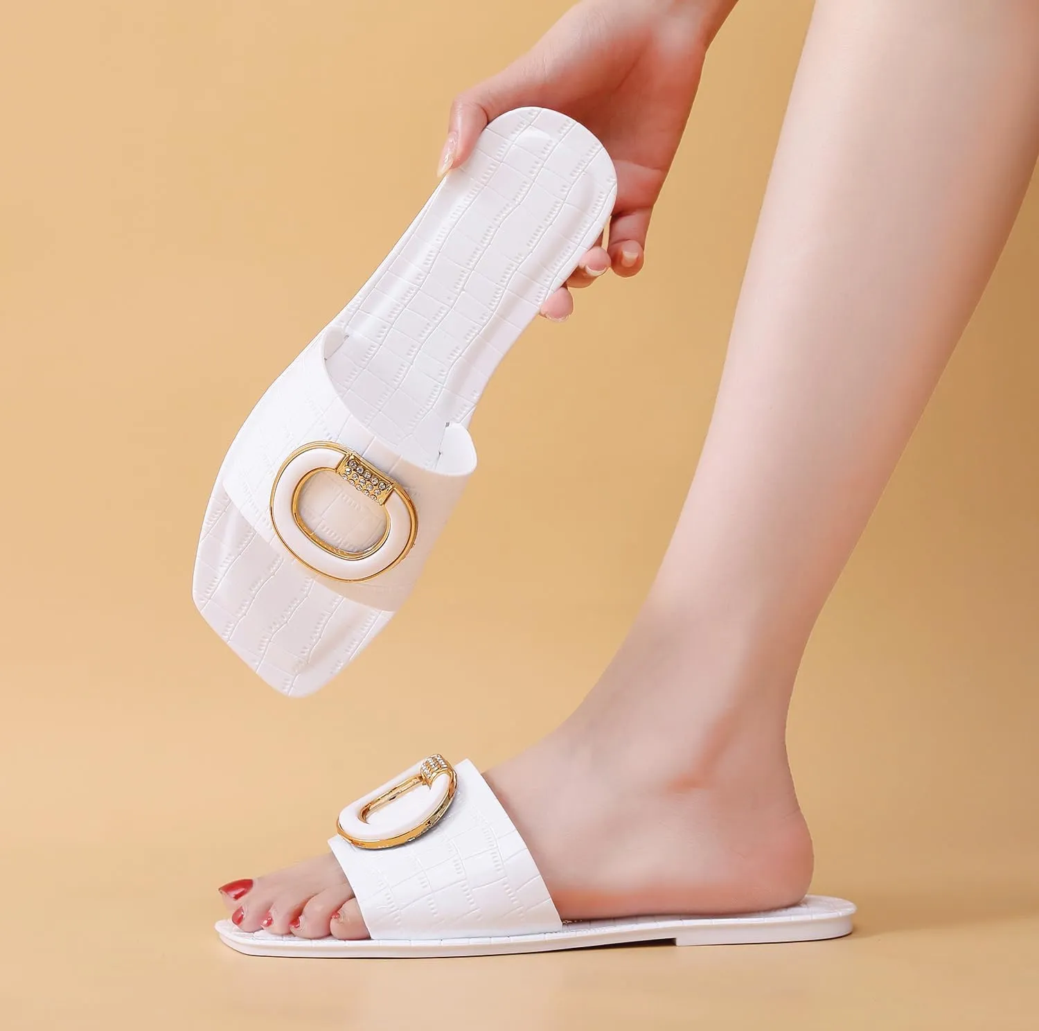 Jelly Sandals for Women Flat Slides Jellies Shoes Pool Slippers Bathroom Summer Size 11 Ladies Non Slip Plastic Dress Comfortable Slip On Beach Open Toe Quick Drying Soft