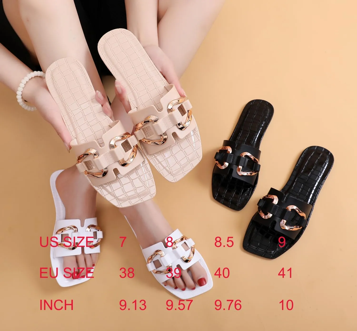Jelly Sandals for Women Flat Slides Jellies Shoes Pool Slippers Bathroom Summer Size 11 Ladies Non Slip Plastic Dress Comfortable Slip On Beach Open Toe Quick Drying Soft