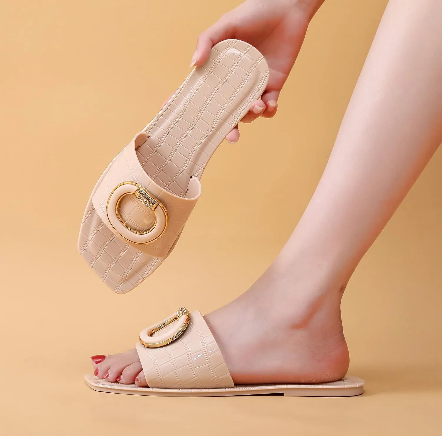 Jelly Sandals for Women Flat Slides Jellies Shoes Pool Slippers Bathroom Summer Size 11 Ladies Non Slip Plastic Dress Comfortable Slip On Beach Open Toe Quick Drying Soft