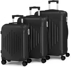 Karl home Luggage Set 3 Piece Suitcase Sets with TSA Lock Moulded Corner 4 Spinner Wheels, ABS Hardside Trolley Travel Case for Carry On Check-in Business Trip, Black (20/24/28)