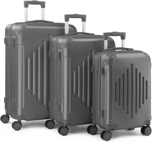 Karl home Luggage Set 3 Piece Suitcase Sets with TSA Lock Moulded Corner 4 Spinner Wheels, ABS Hardside Trolley Travel Case for Carry On Check-in Business Trip, Dark Grey (20/24/28)