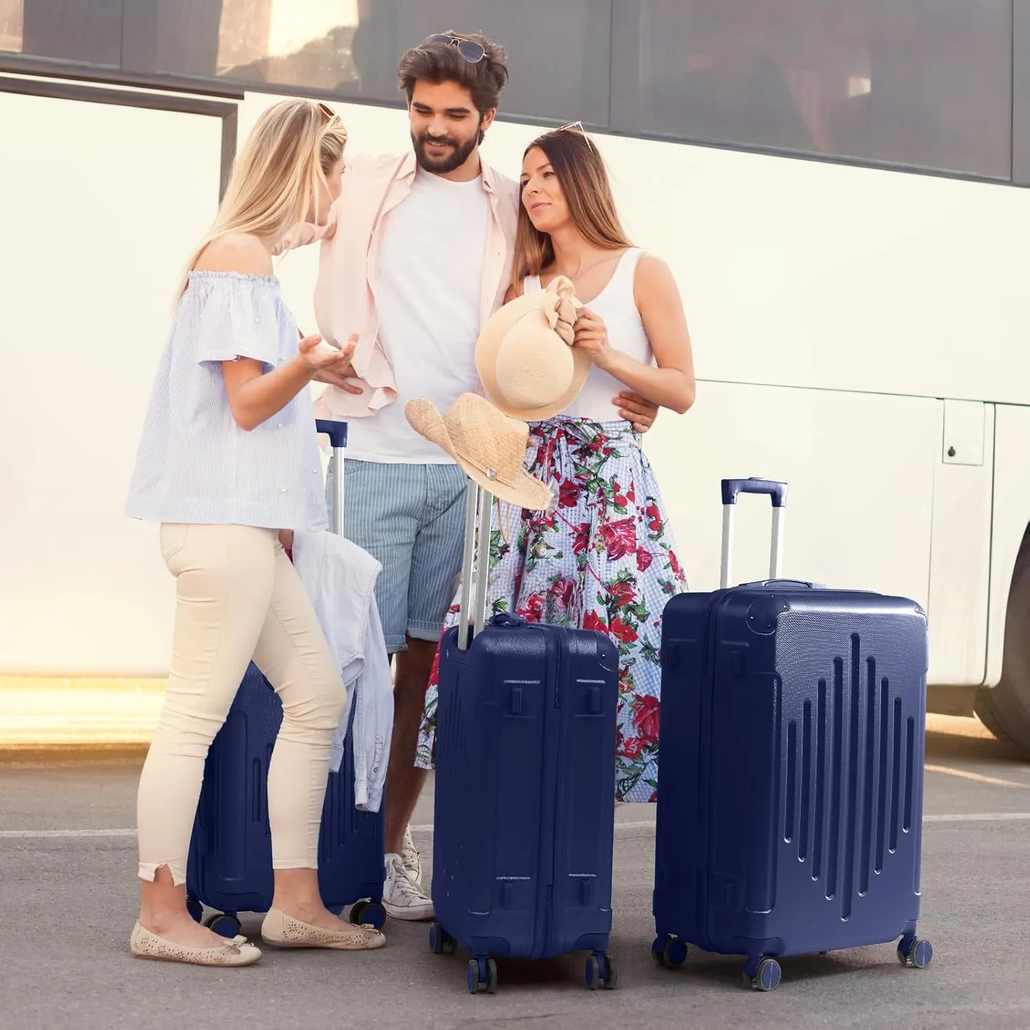 Karl home Luggage Set 3 Piece Suitcase Sets with TSA Lock Moulded Corner 4 Spinner Wheels, ABS Hardside Trolley Travel Case for Carry On Check-in Business Trip, Navy Blue (20/24/28)