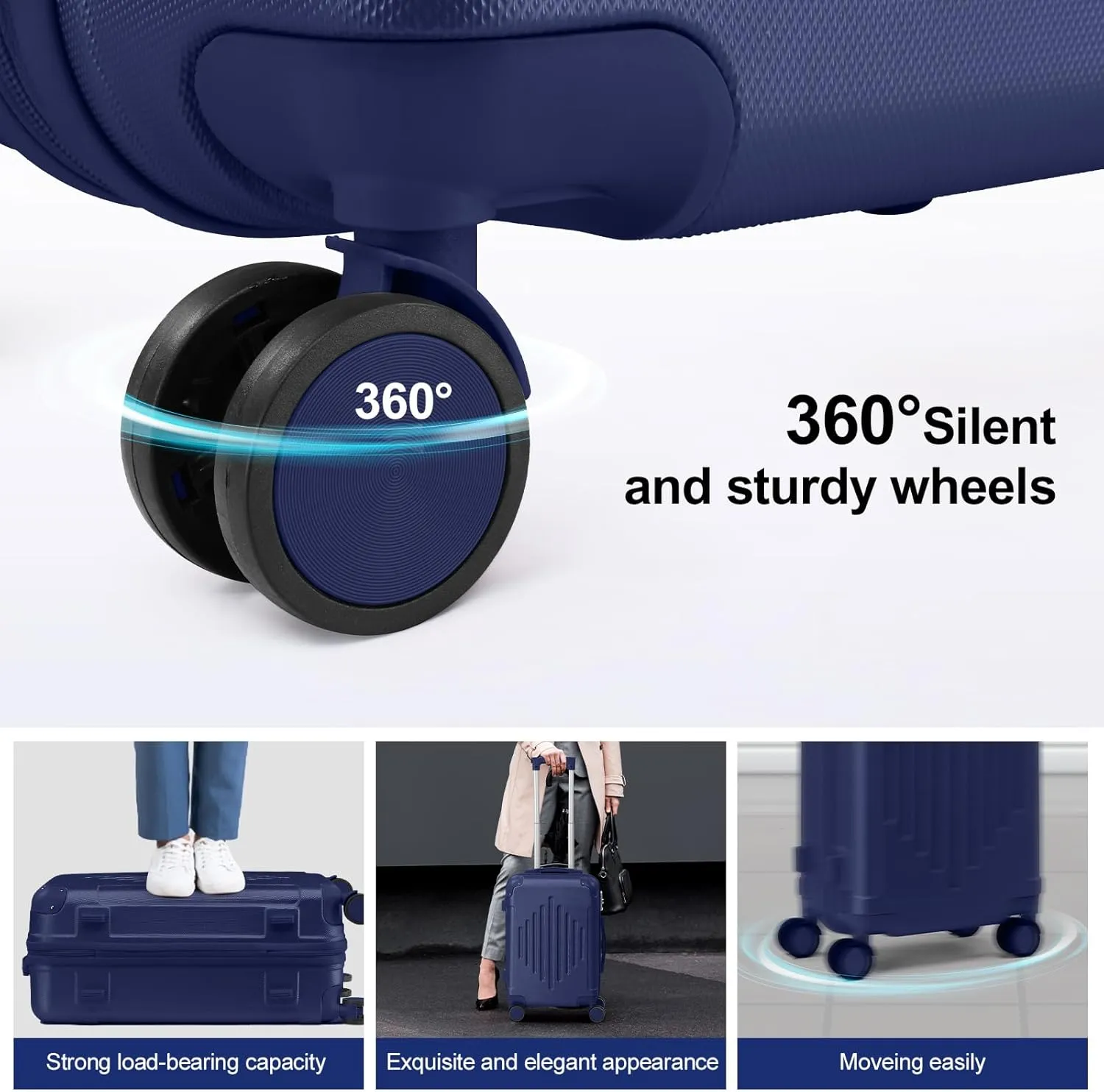 Karl home Luggage Set 3 Piece Suitcase Sets with TSA Lock Moulded Corner 4 Spinner Wheels, ABS Hardside Trolley Travel Case for Carry On Check-in Business Trip, Navy Blue (20/24/28)