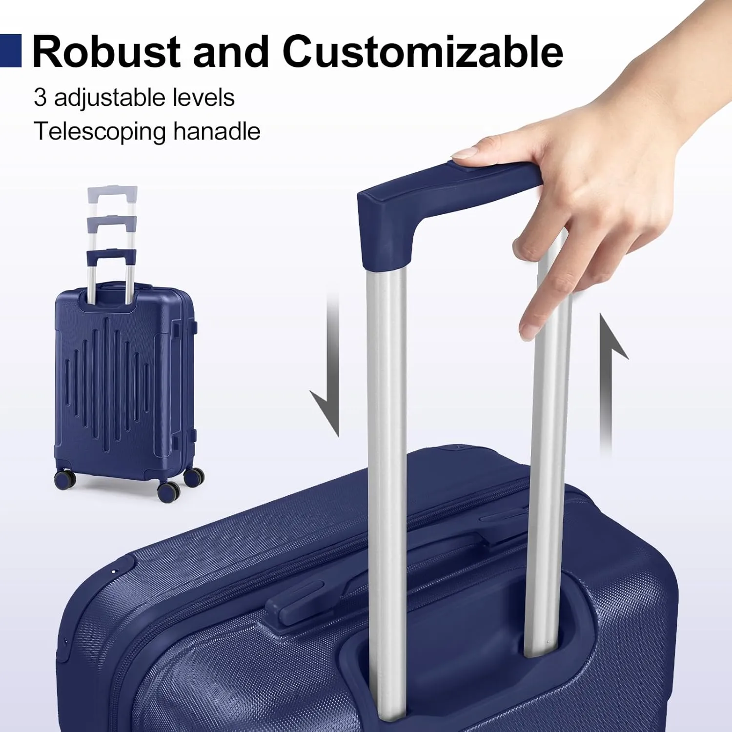 Karl home Luggage Set 3 Piece Suitcase Sets with TSA Lock Moulded Corner 4 Spinner Wheels, ABS Hardside Trolley Travel Case for Carry On Check-in Business Trip, Navy Blue (20/24/28)