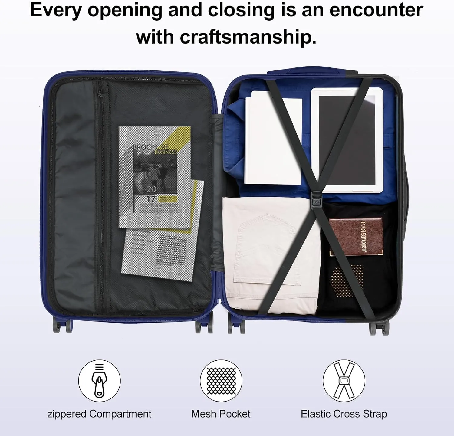 Karl home Luggage Set 3 Piece Suitcase Sets with TSA Lock Moulded Corner 4 Spinner Wheels, ABS Hardside Trolley Travel Case for Carry On Check-in Business Trip, Navy Blue (20/24/28)