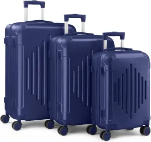 Karl home Luggage Set 3 Piece Suitcase Sets with TSA Lock Moulded Corner 4 Spinner Wheels, ABS Hardside Trolley Travel Case for Carry On Check-in Business Trip, Navy Blue (20/24/28)