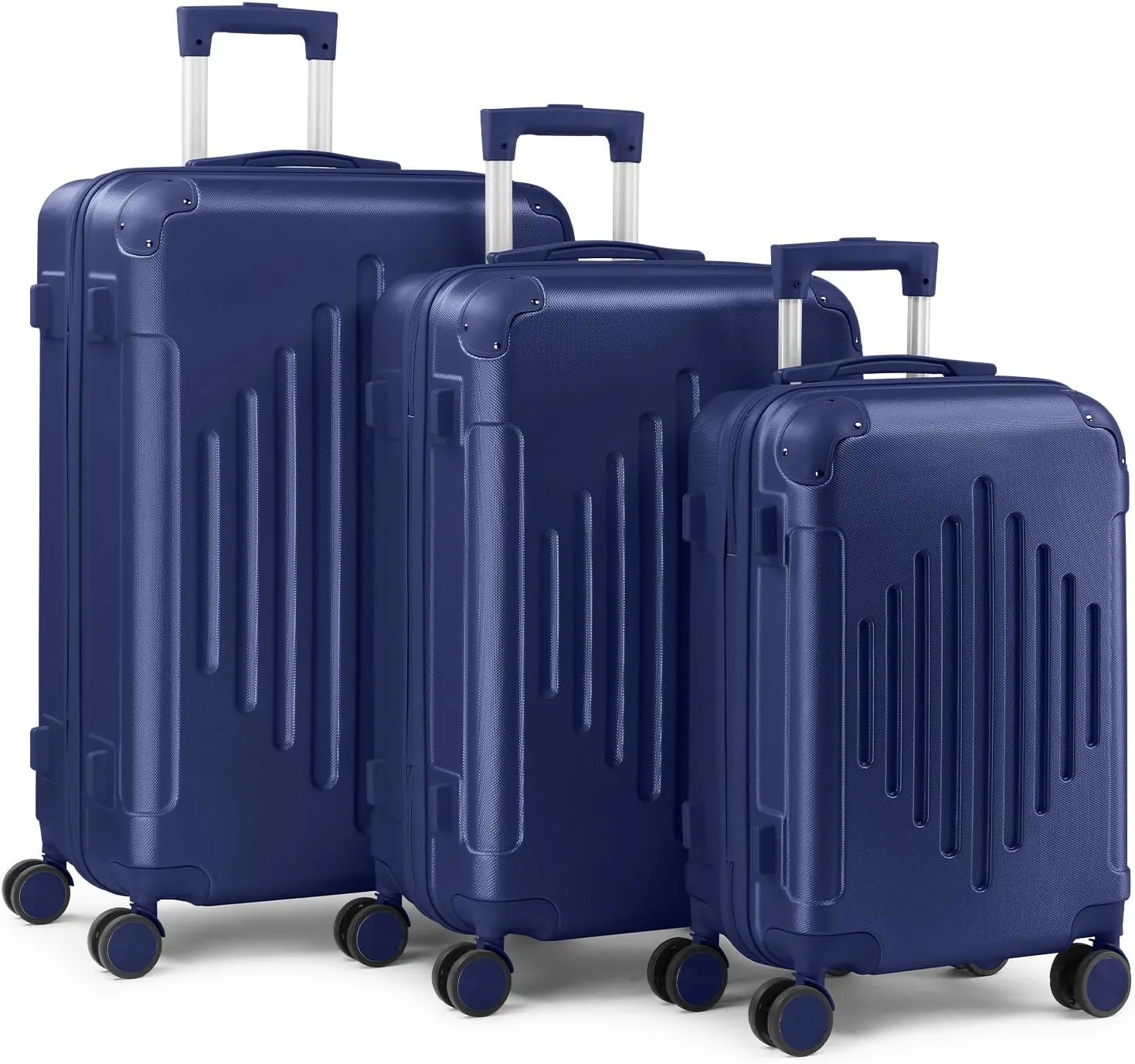 Karl home Luggage Set 3 Piece Suitcase Sets with TSA Lock Moulded Corner 4 Spinner Wheels, ABS Hardside Trolley Travel Case for Carry On Check-in Business Trip, Navy Blue (20/24/28)