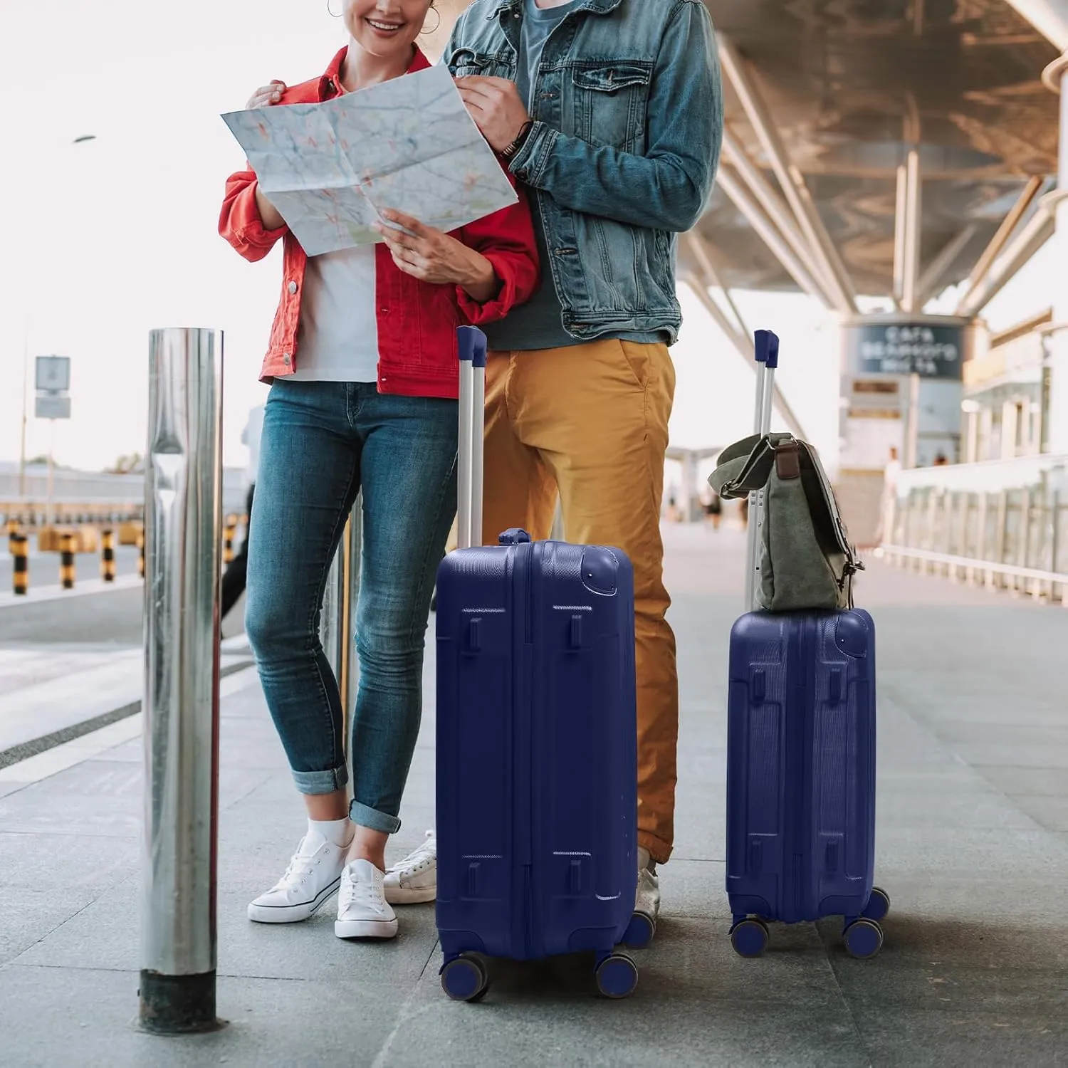 Karl home Luggage Set 3 Piece Suitcase Sets with TSA Lock Moulded Corner 4 Spinner Wheels, ABS Hardside Trolley Travel Case for Carry On Check-in Business Trip, Navy Blue (20/24/28)