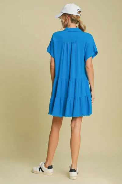 Keep It Casual Raw Hem Tiered Dress in Blue