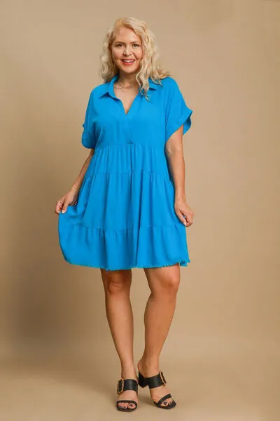 Keep It Casual Raw Hem Tiered Dress in Blue
