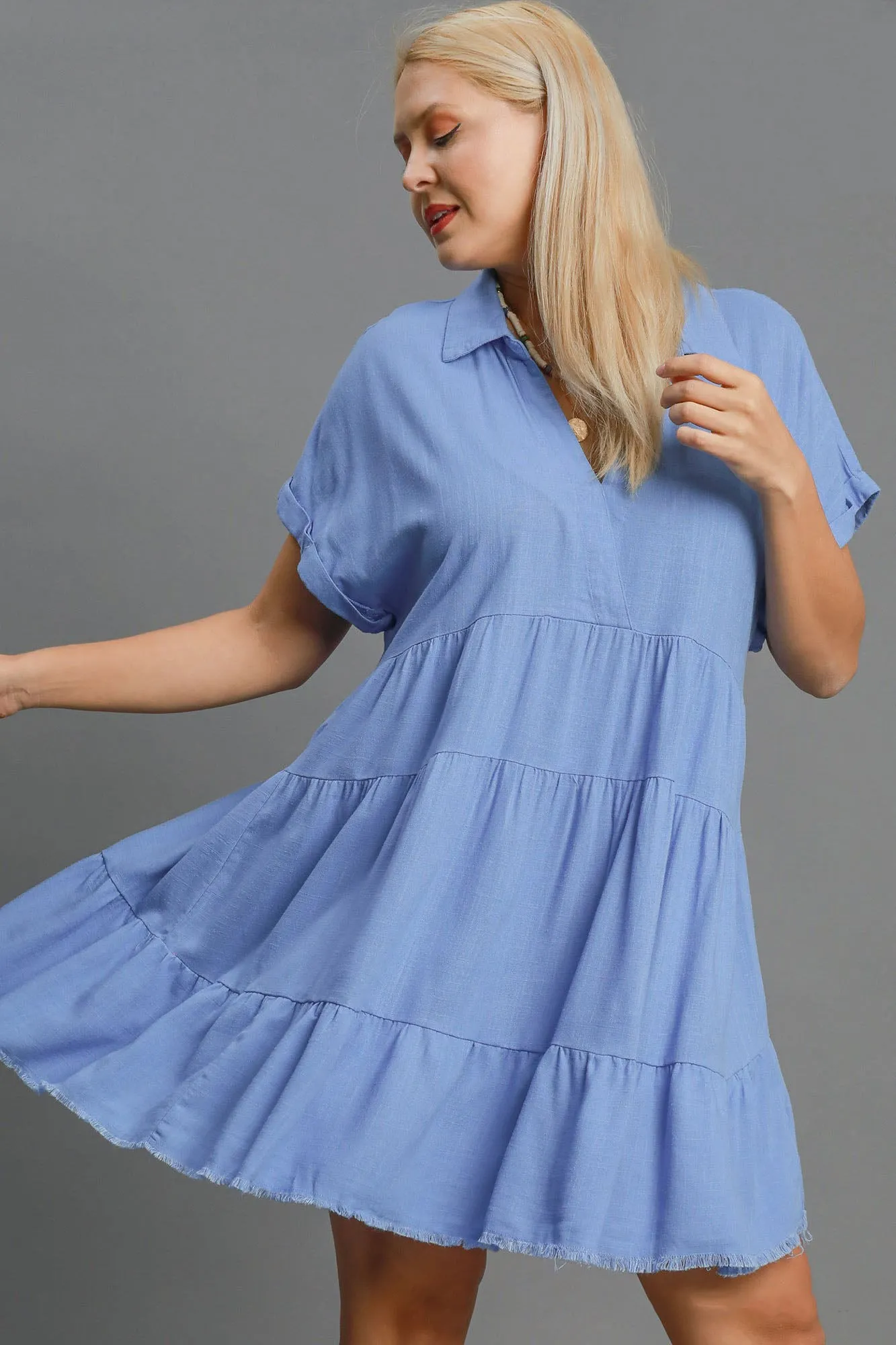 Keep It Casual Raw Hem Tiered Dress in Sky Blue