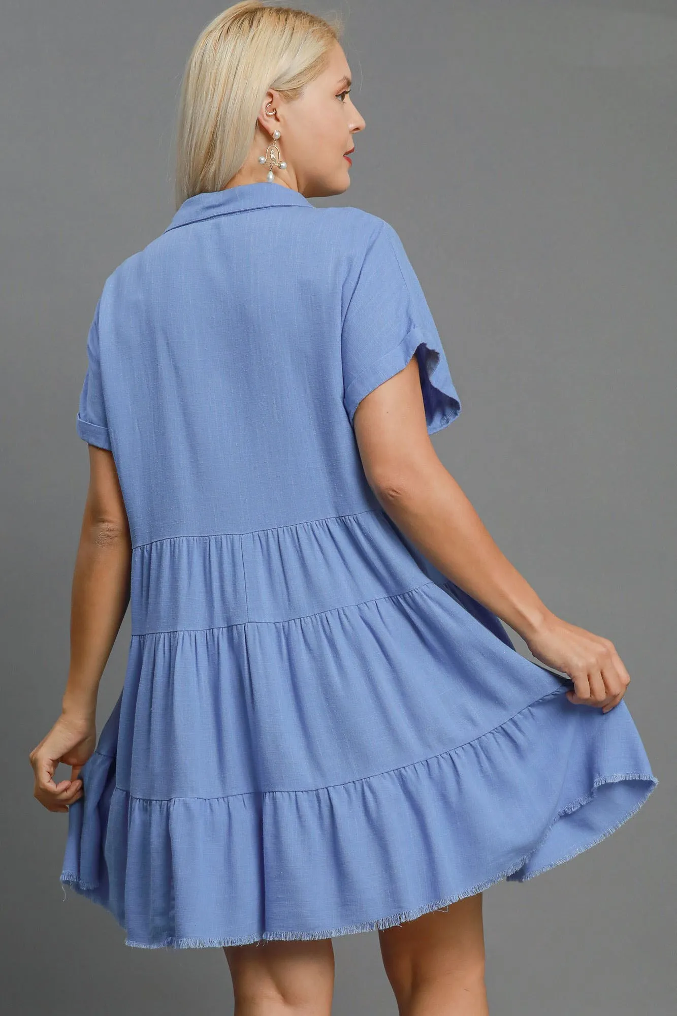 Keep It Casual Raw Hem Tiered Dress in Sky Blue