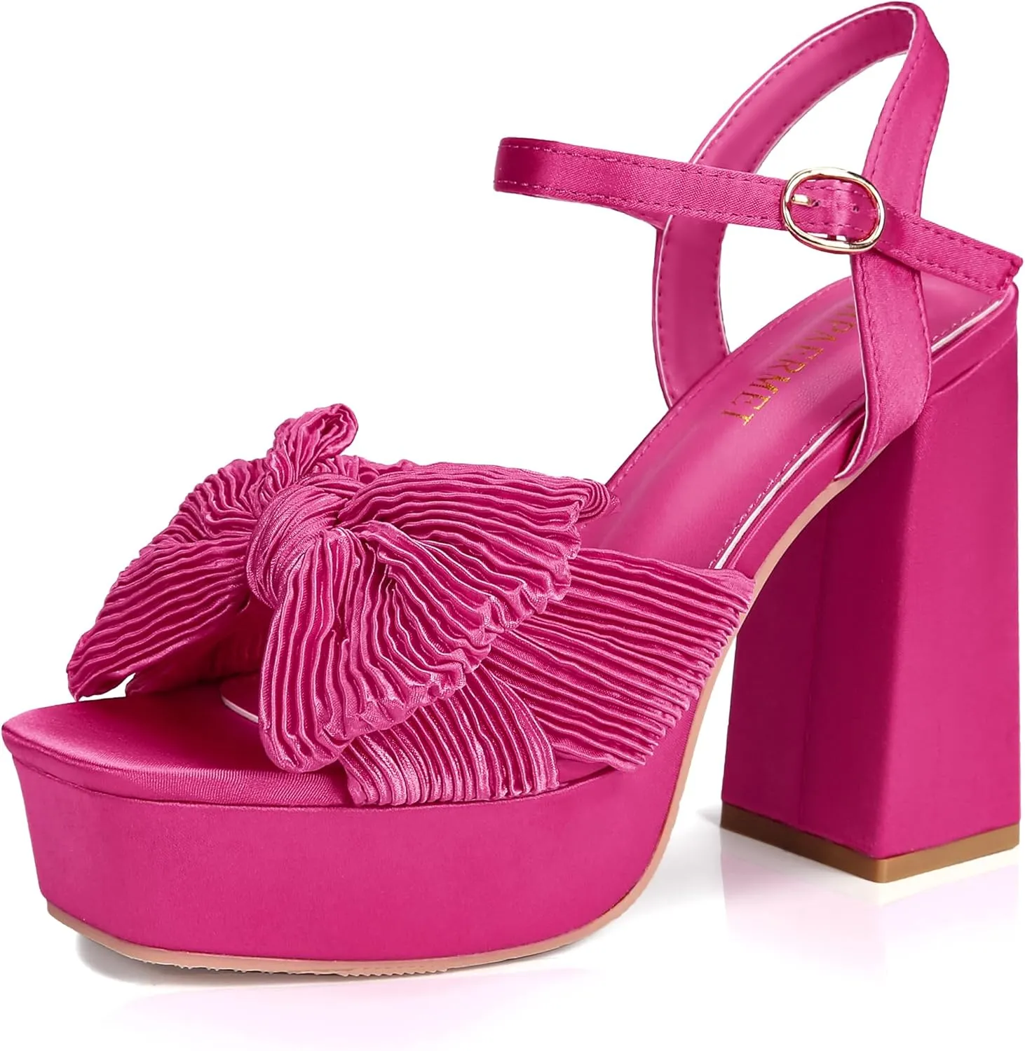 KHPAERMEI Bow Knot Platform Heels for Women Fashion Open Toe Chunky Heeled Sandals Ankle Strap Wedding Party Dress High Heels
