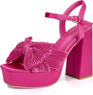 KHPAERMEI Bow Knot Platform Heels for Women Fashion Open Toe Chunky Heeled Sandals Ankle Strap Wedding Party Dress High Heels