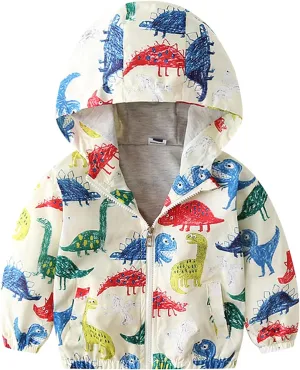 Kids Baby Toddler Girls Dinosaur Print Spring Fall Outerwear Windbreaker Zipper Hooded Jackets Lightweight Jacket