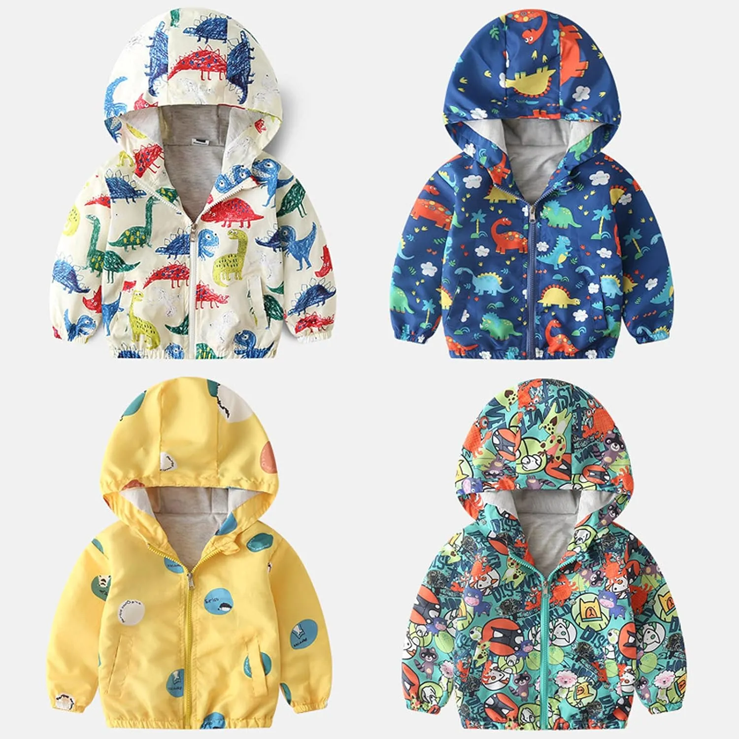 Kids Baby Toddler Girls Dinosaur Print Spring Fall Outerwear Windbreaker Zipper Hooded Jackets Lightweight Jacket