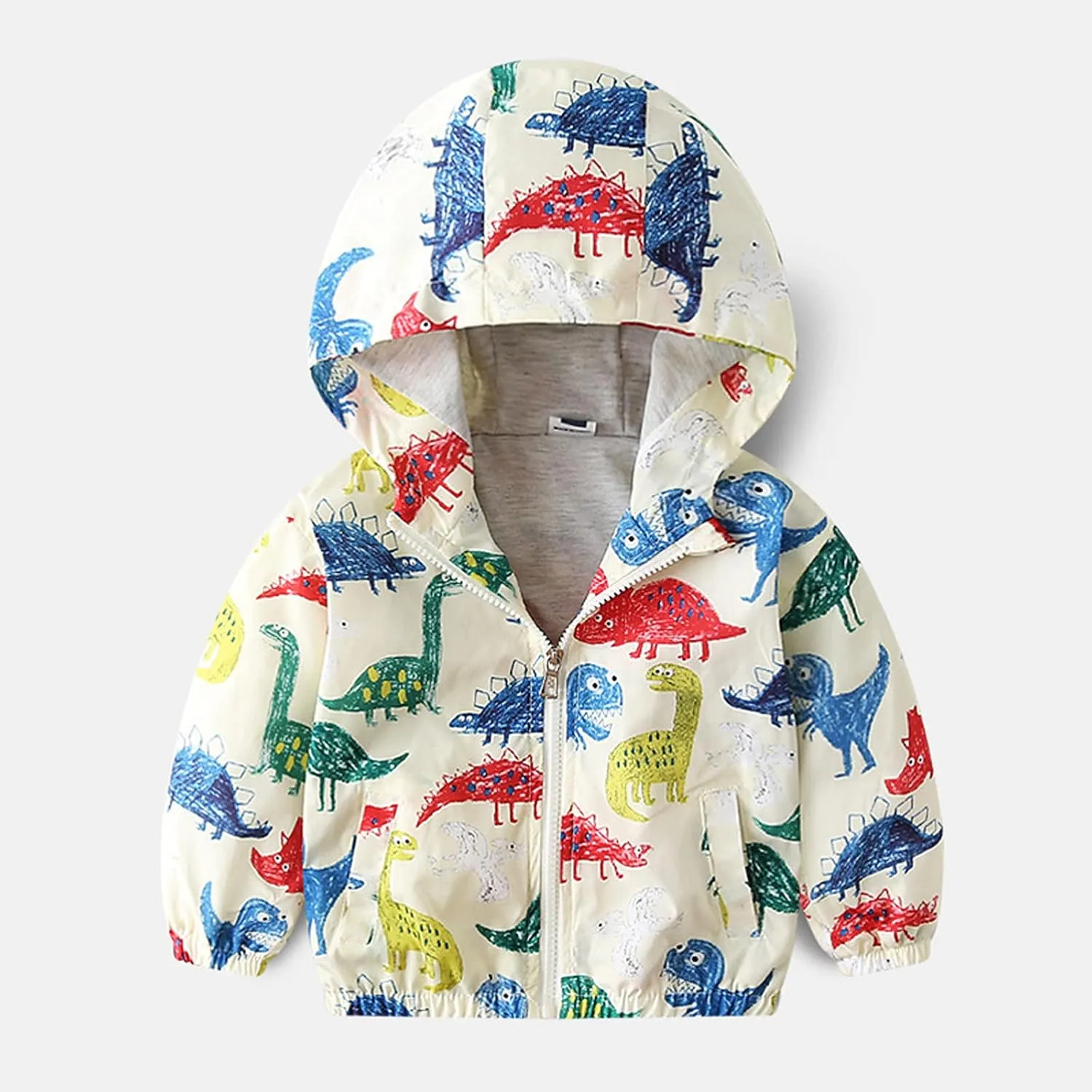 Kids Baby Toddler Girls Dinosaur Print Spring Fall Outerwear Windbreaker Zipper Hooded Jackets Lightweight Jacket