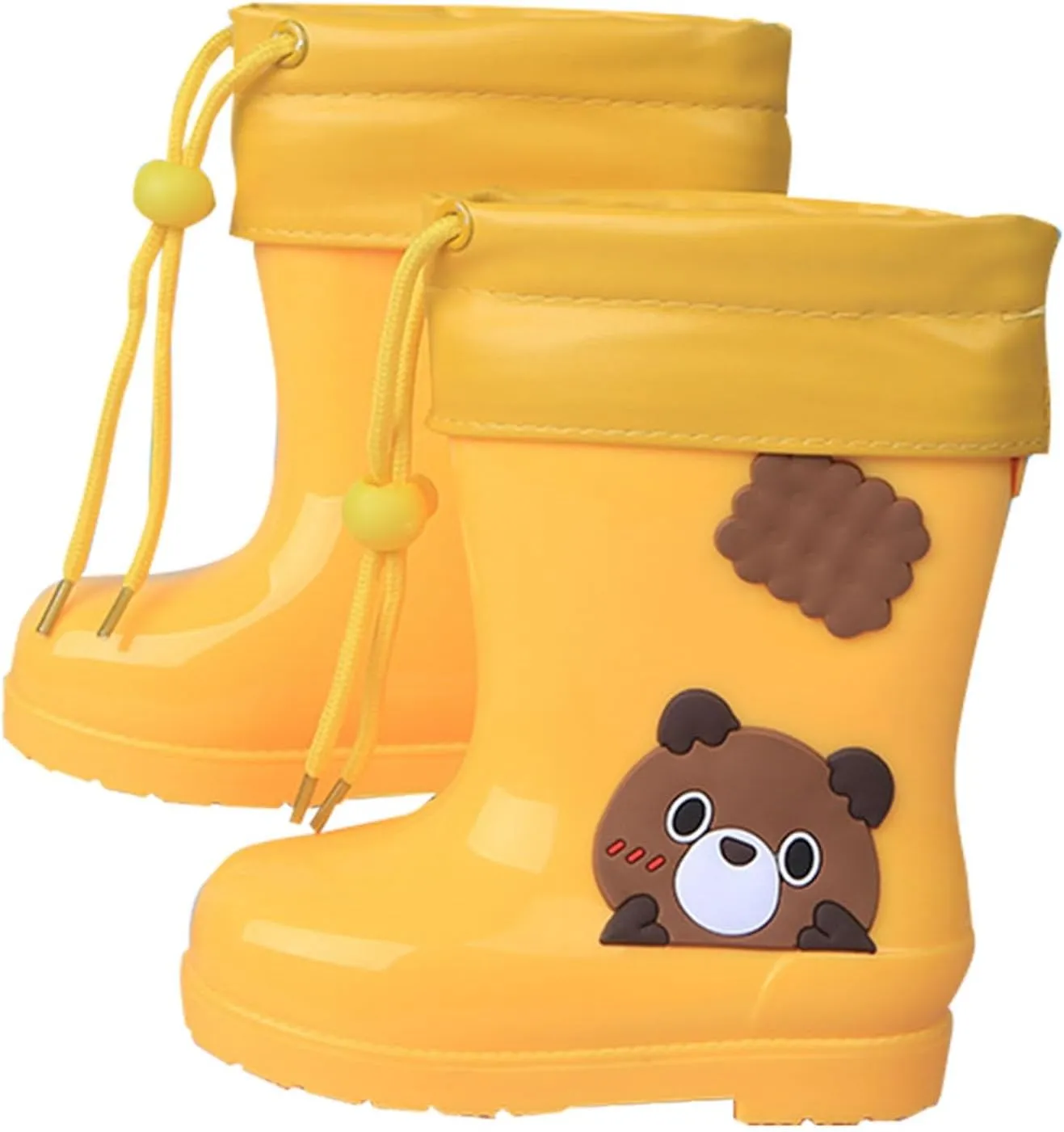 Kids Fleece Lined Rain Boots Boys Girls Winter Plush Rain Boots Cute Teddy Bear Printed Warm Lightweight Rainboots