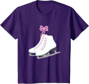 Kids Girls Ice Skates with Pink Color Shoe Laces Figure Skater T-Shirt