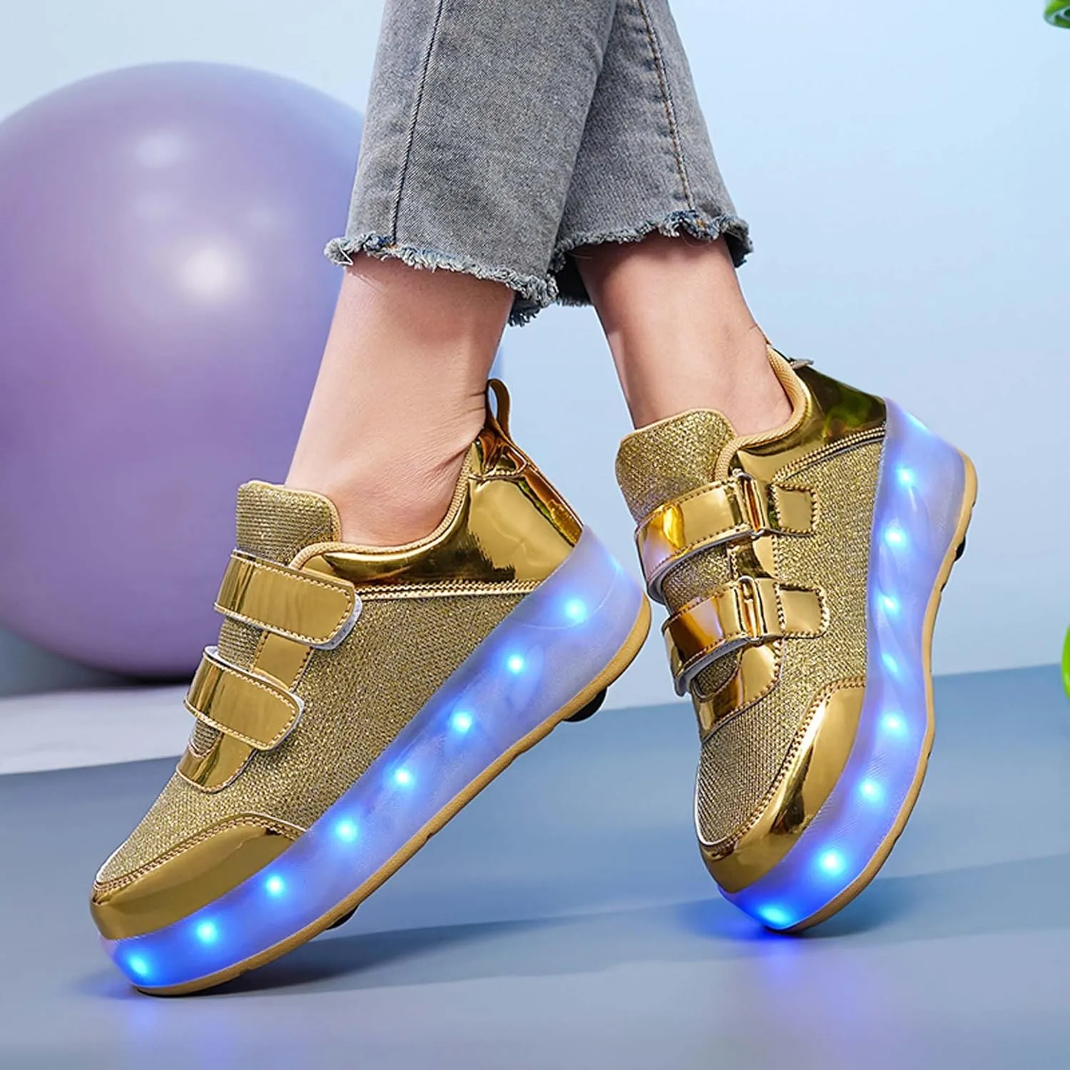 Kids LED Roller Skating Shoes are Suitable for Boys Girls Light Emitting Roller Skating Sports Shoes with Detachable Wheels Rechargeable Flash Wheels