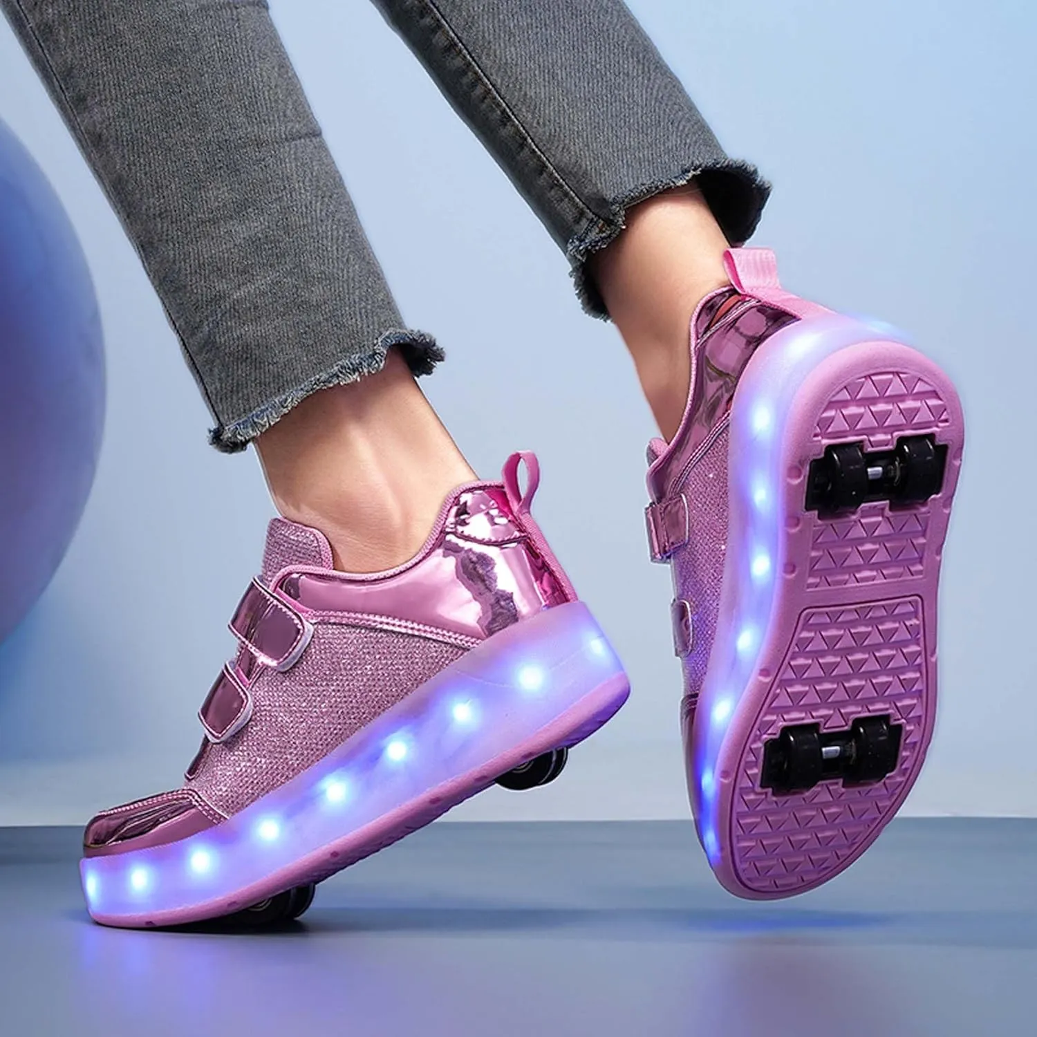 Kids LED Roller Skating Shoes are Suitable for Boys Girls Light Emitting Roller Skating Sports Shoes with Detachable Wheels Rechargeable Flash Wheels