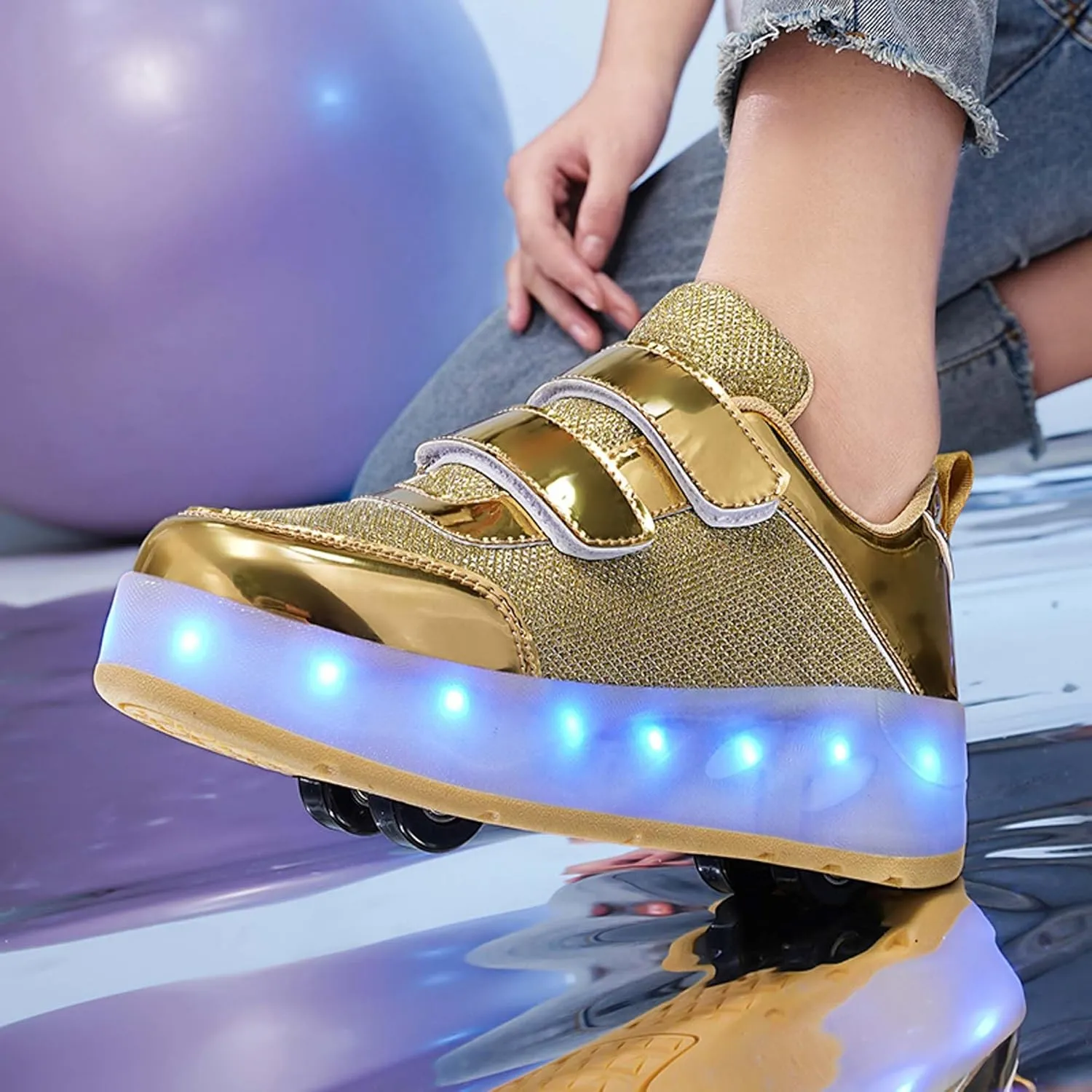 Kids LED Roller Skating Shoes are Suitable for Boys Girls Light Emitting Roller Skating Sports Shoes with Detachable Wheels Rechargeable Flash Wheels