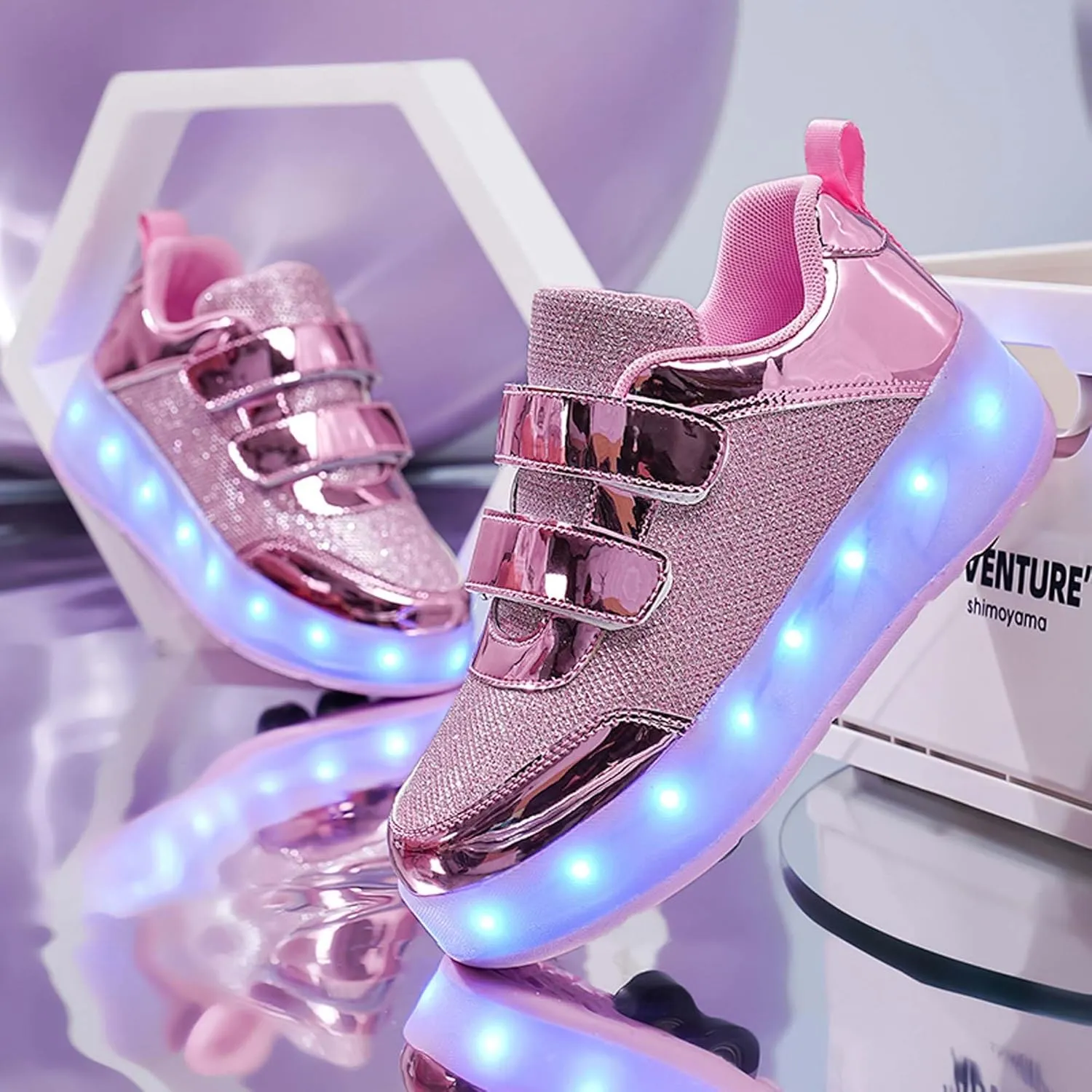 Kids LED Roller Skating Shoes are Suitable for Boys Girls Light Emitting Roller Skating Sports Shoes with Detachable Wheels Rechargeable Flash Wheels