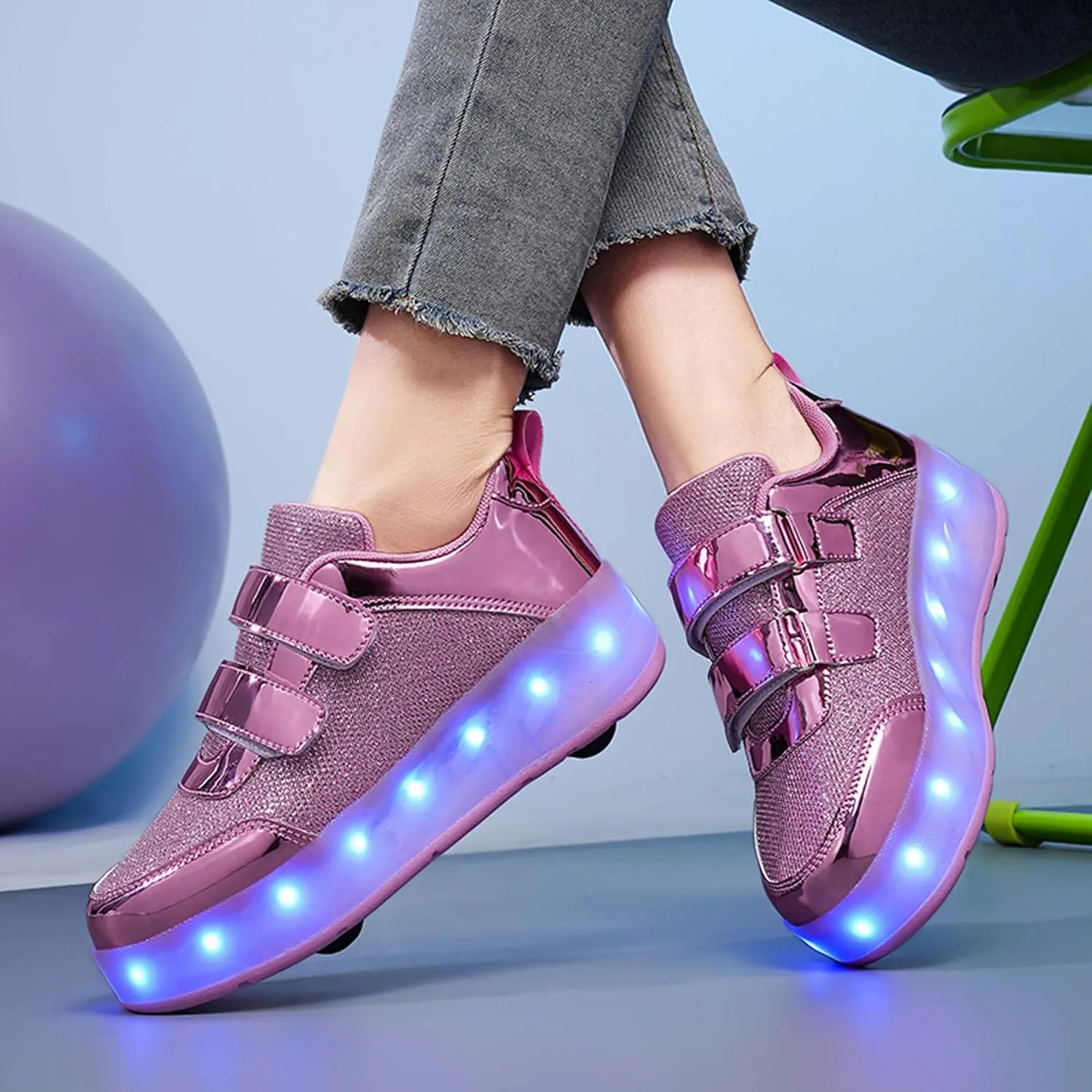 Kids LED Roller Skating Shoes are Suitable for Boys Girls Light Emitting Roller Skating Sports Shoes with Detachable Wheels Rechargeable Flash Wheels