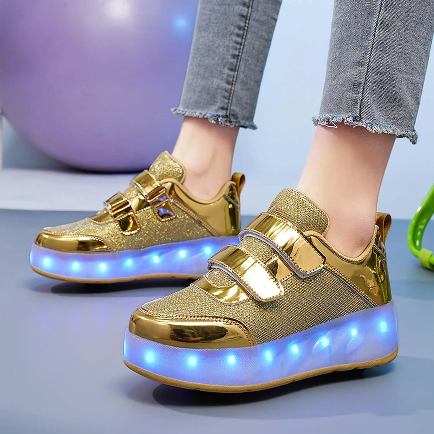 Kids LED Roller Skating Shoes are Suitable for Boys Girls Light Emitting Roller Skating Sports Shoes with Detachable Wheels Rechargeable Flash Wheels
