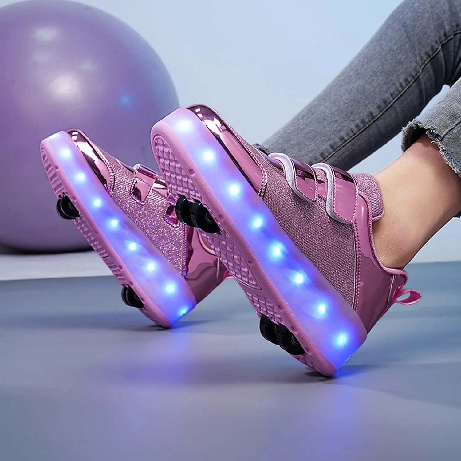 Kids LED Roller Skating Shoes are Suitable for Boys Girls Light Emitting Roller Skating Sports Shoes with Detachable Wheels Rechargeable Flash Wheels