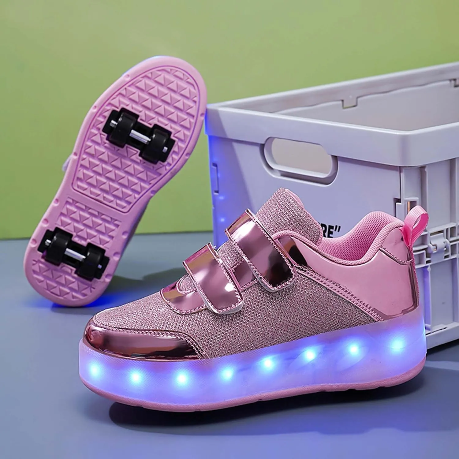 Kids LED Roller Skating Shoes are Suitable for Boys Girls Light Emitting Roller Skating Sports Shoes with Detachable Wheels Rechargeable Flash Wheels