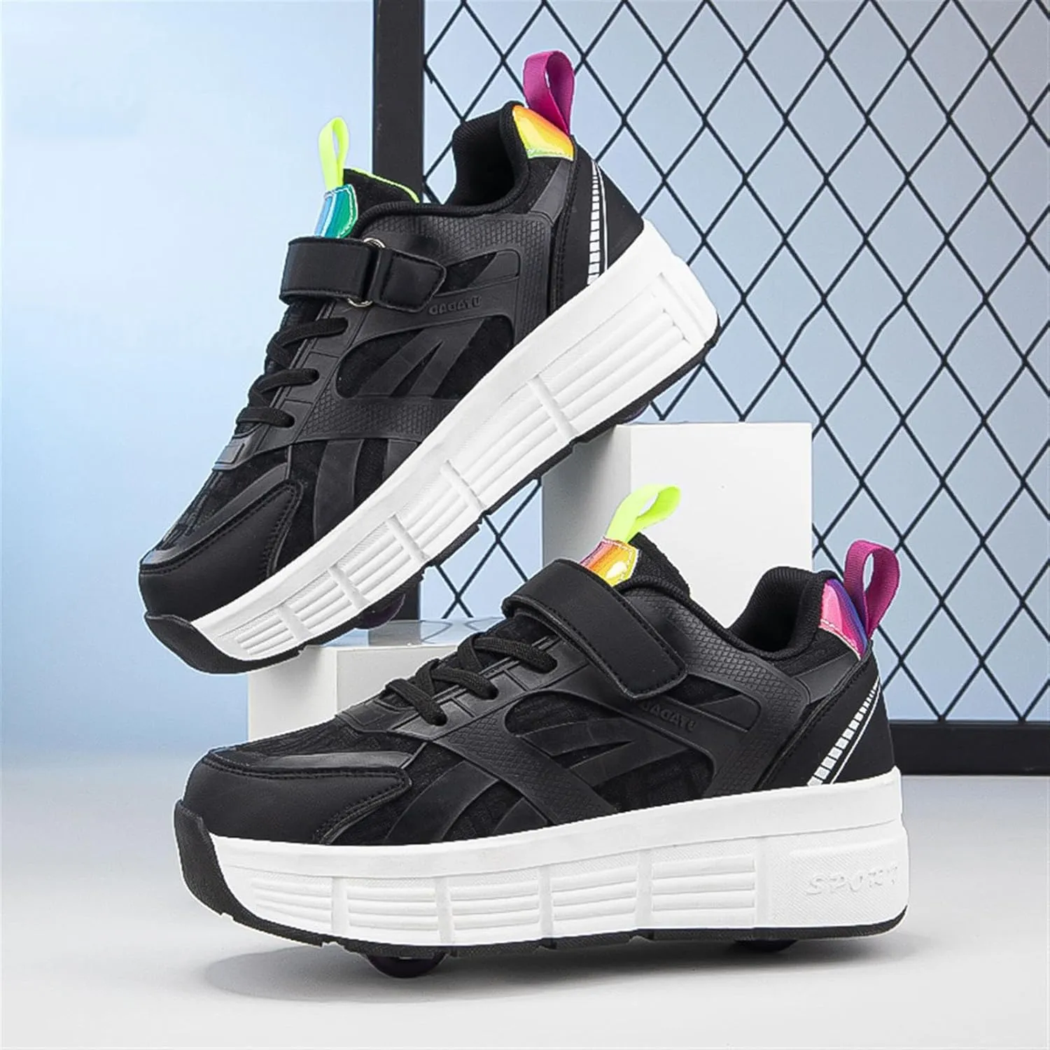Kids Roller Skate Shoes Automatic Retrectable Technical Skateboarding Skates Multisport Running Sneakers for Boys Girls and Teen Outdoor