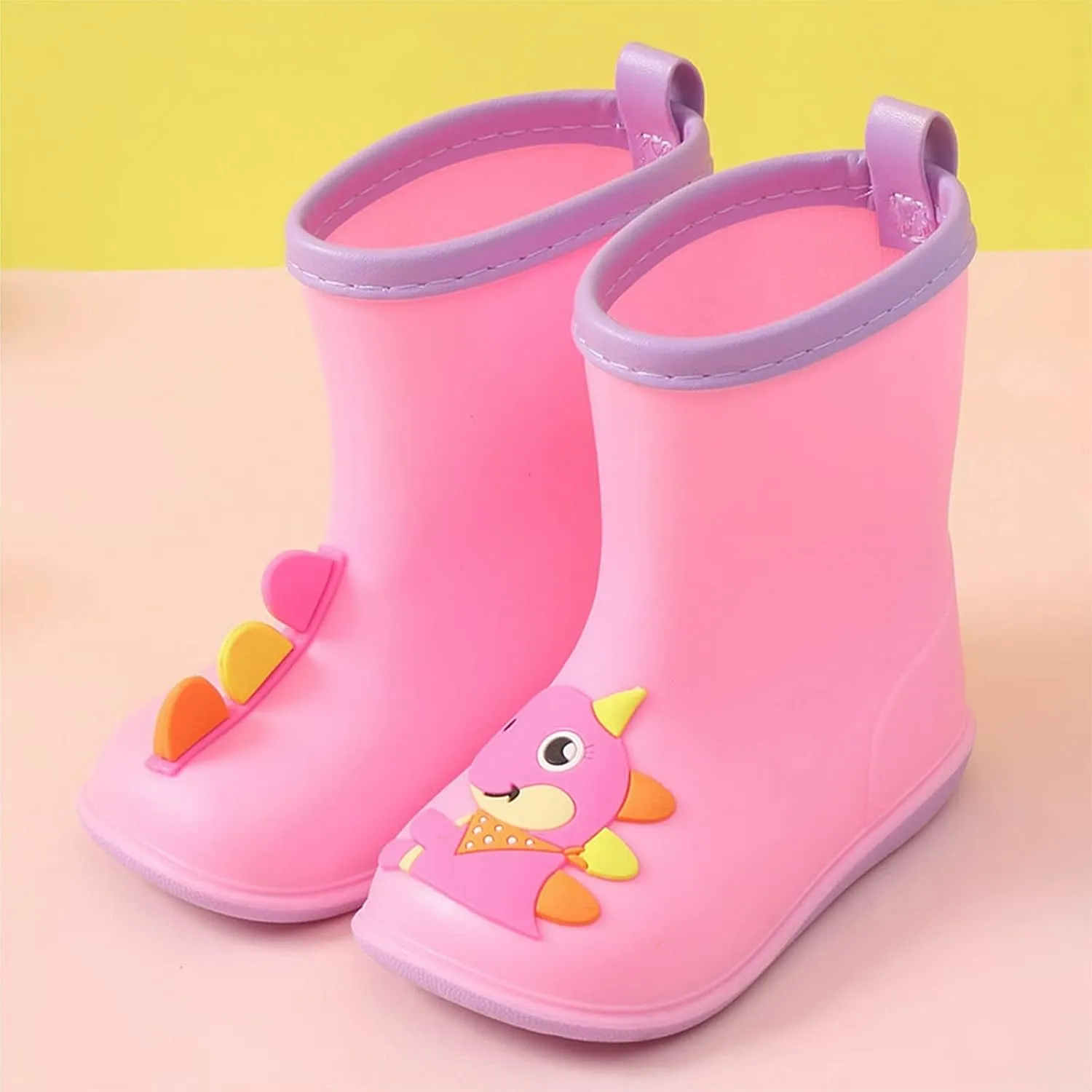 Kids Toddler Rain Boots for Girls Boys Dinosaur Cartoon Waterproof Rain Shoes Patterns Boot with Easy On Newborn Shoes