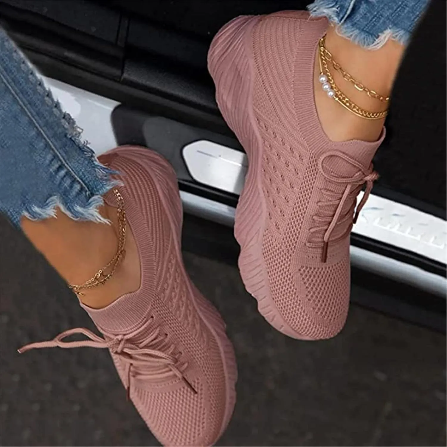 Ladmiple Sneakers For Women Trendy 2025 Slip On Running Shoes Lightweight Gym Workout Walking Tennis Shoes Fashion Sneakers