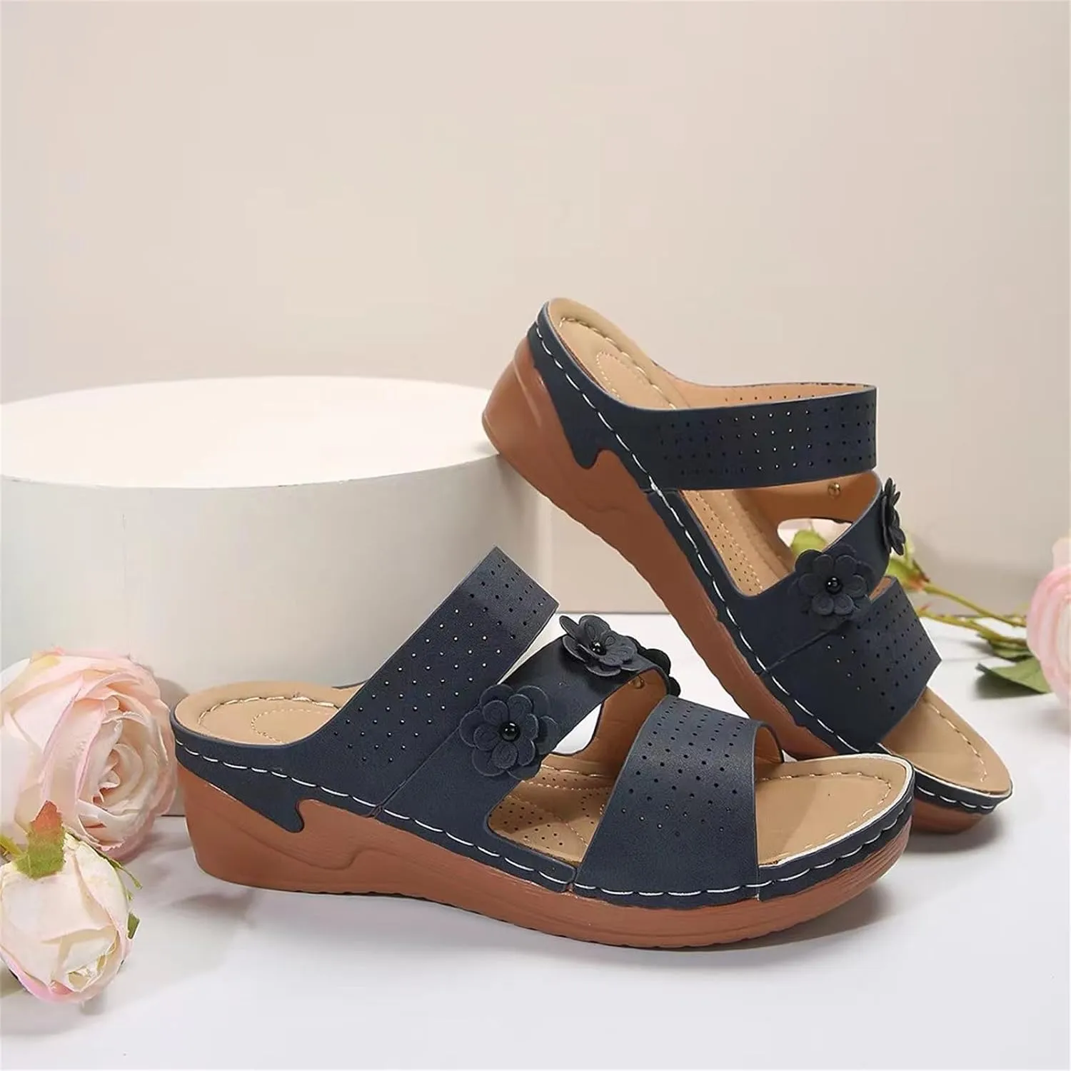 Ladmiple Womens Sandals Comfortable Arch Support Orthopedic Slides Slip On Dressy Casual Summer Walking Orthotic Flip Flops