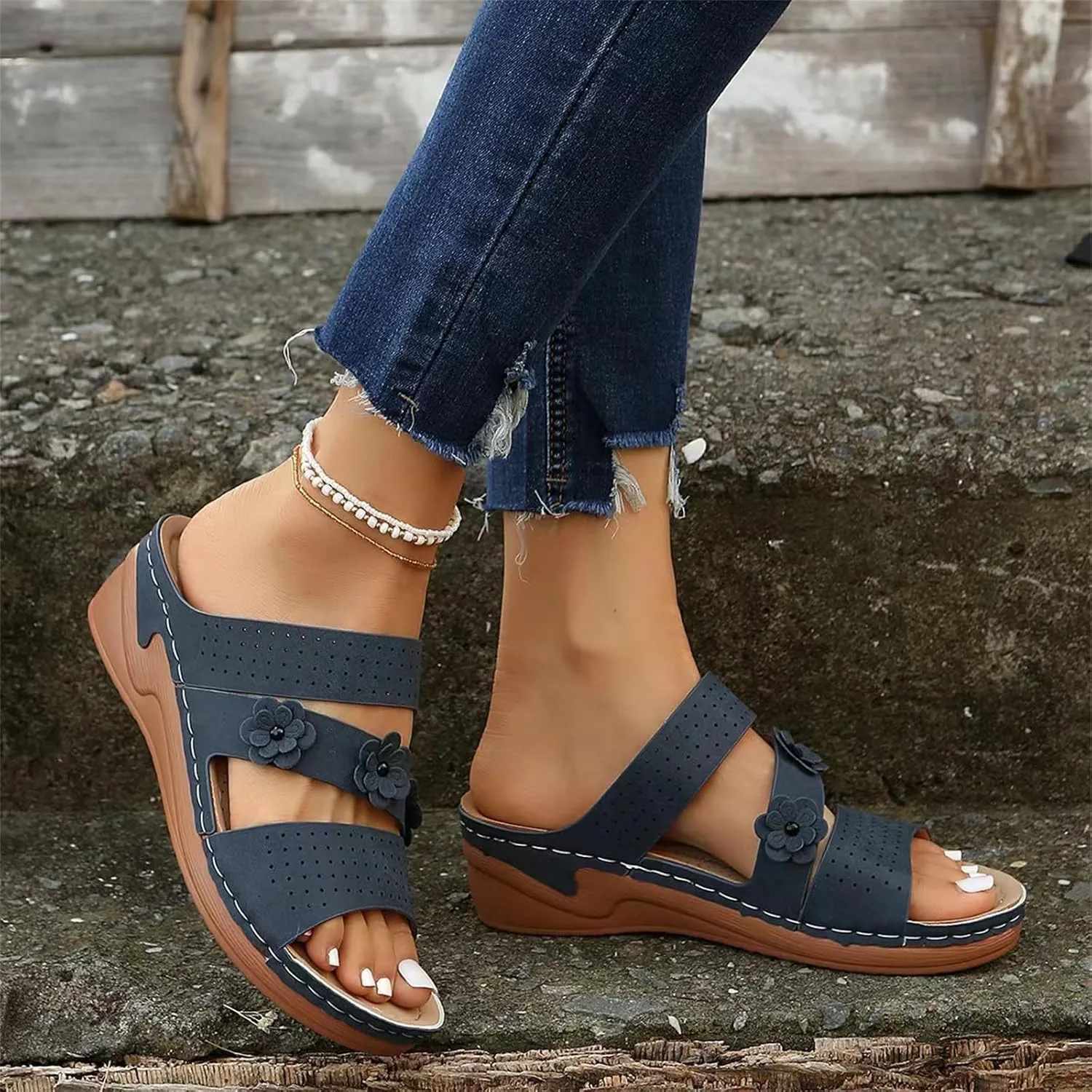 Ladmiple Womens Sandals Comfortable Arch Support Orthopedic Slides Slip On Dressy Casual Summer Walking Orthotic Flip Flops