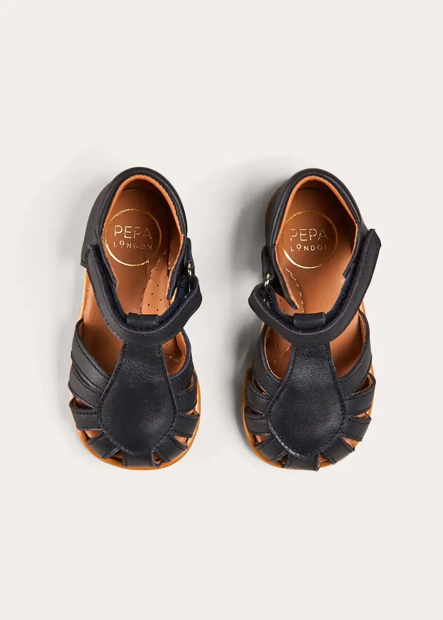 Leather Fishermans Sandals in Navy (21-27EU)