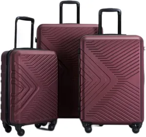Lightweight 3 Piece Luggage Set with Spinner Wheels and TSA Lock - Wine Red, Durable ABS