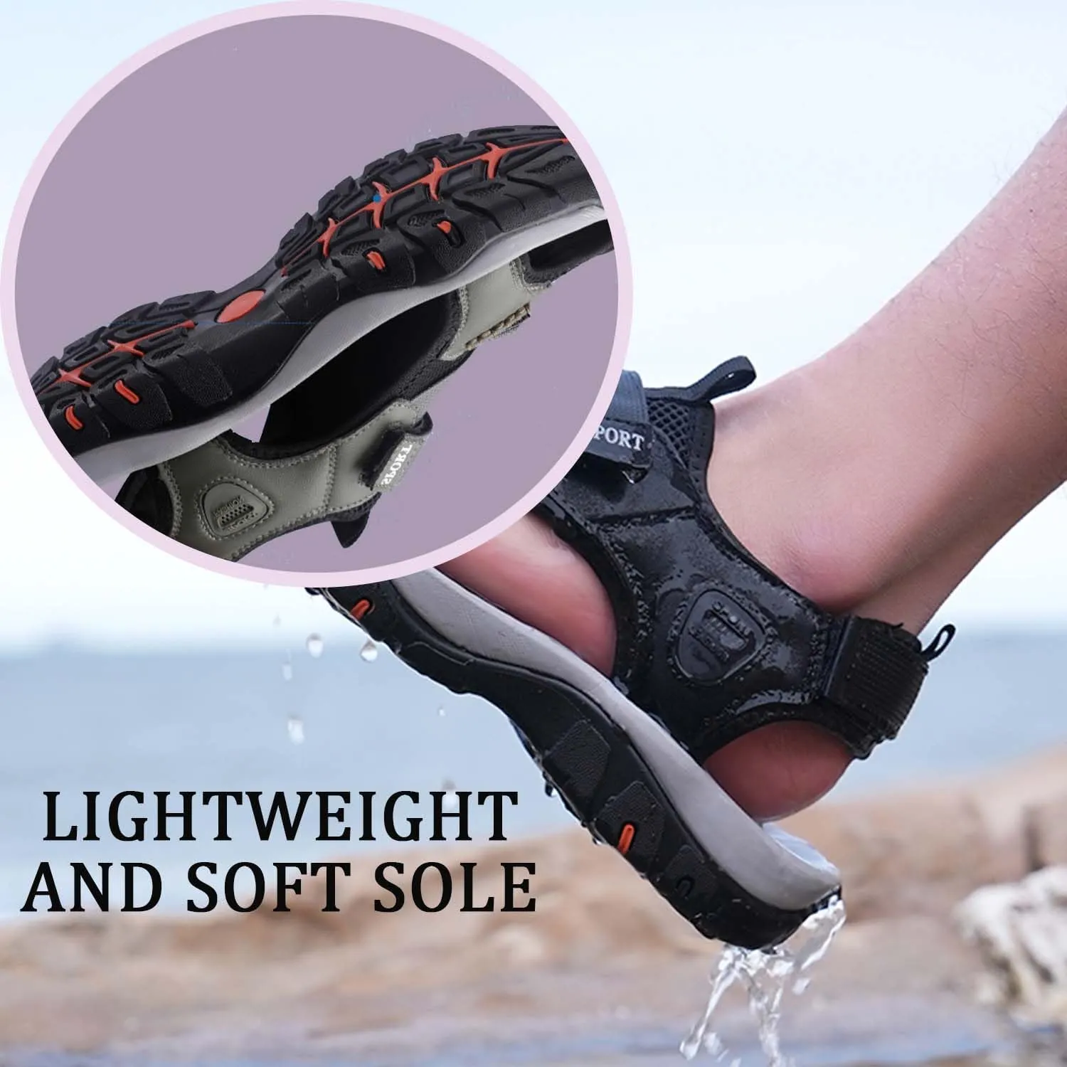 MEBAMY Mens Sport Outdoor Hiking Sandals Closed Toe Athletic Adventure Beach Fisherman Water Sandals Green