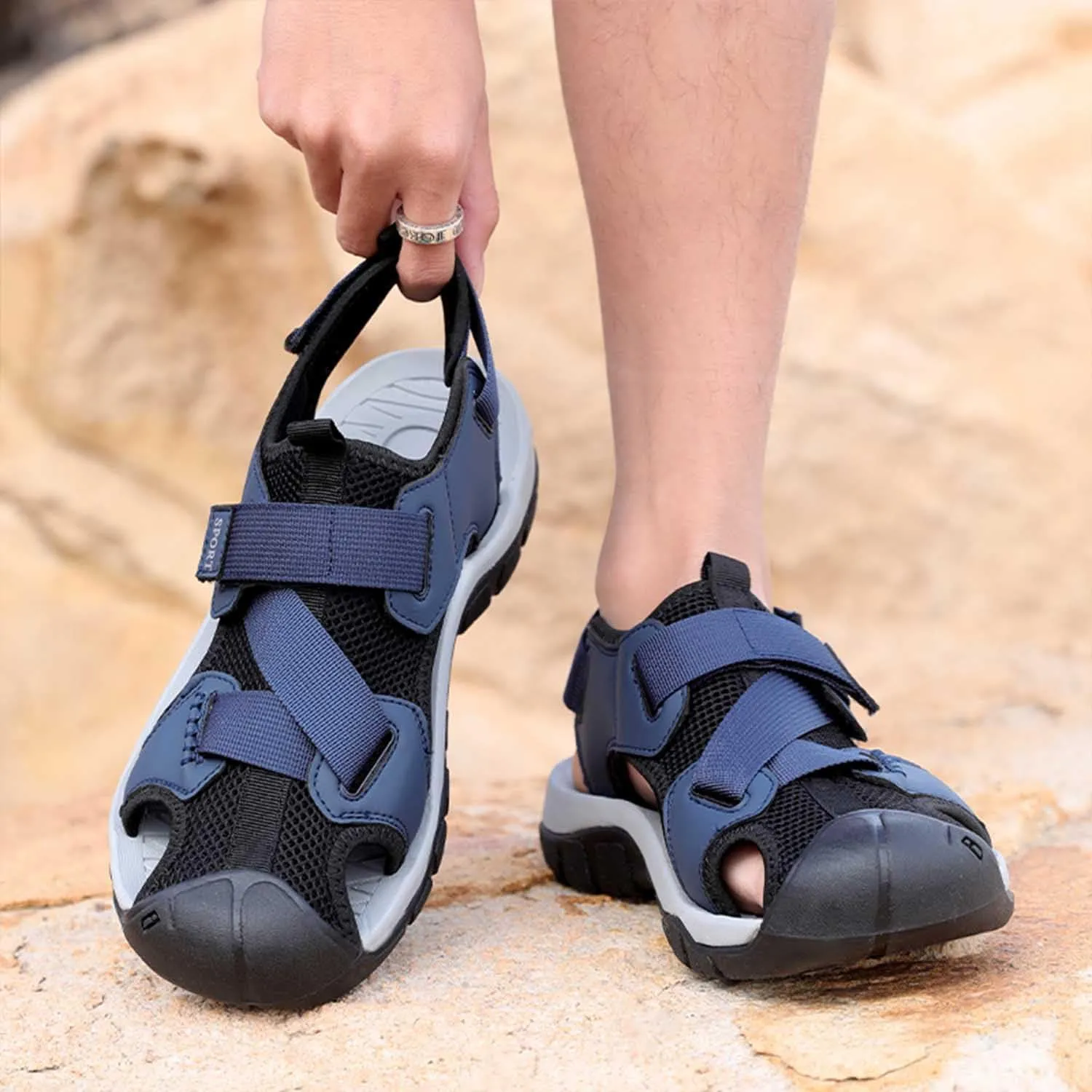 MEBAMY Mens Sport Outdoor Hiking Sandals Closed Toe Athletic Adventure Beach Fisherman Water Sandals Green